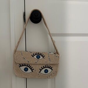 America & Beyond TJ Max beaded Evil Eye Beige Shoulder Bag